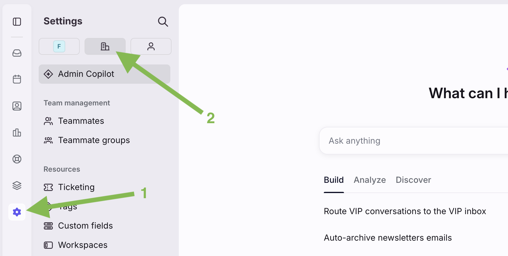 Front sidebar with the Settings gear icon highlighted